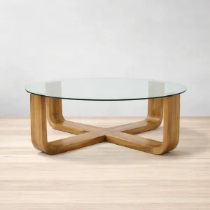 Mesa de centro redonda Noruega con cristal y madera parota