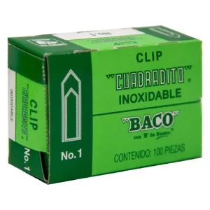 Clip Baco Cuadradito N°1 | Niquelado | Caja con 100 Piezas