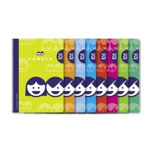 Cuaderno espiral cuarto 40 hojas. Cubierta cartoncillo plastificado. Cuadrovía 2,5mm.